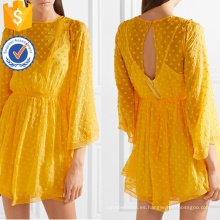 Suelta la gasa de encaje amarillo tres cuartos de manga manga Mini vestido de verano Fabricación al por mayor de las mujeres de la manera de prendas de vestir (TA0285D)